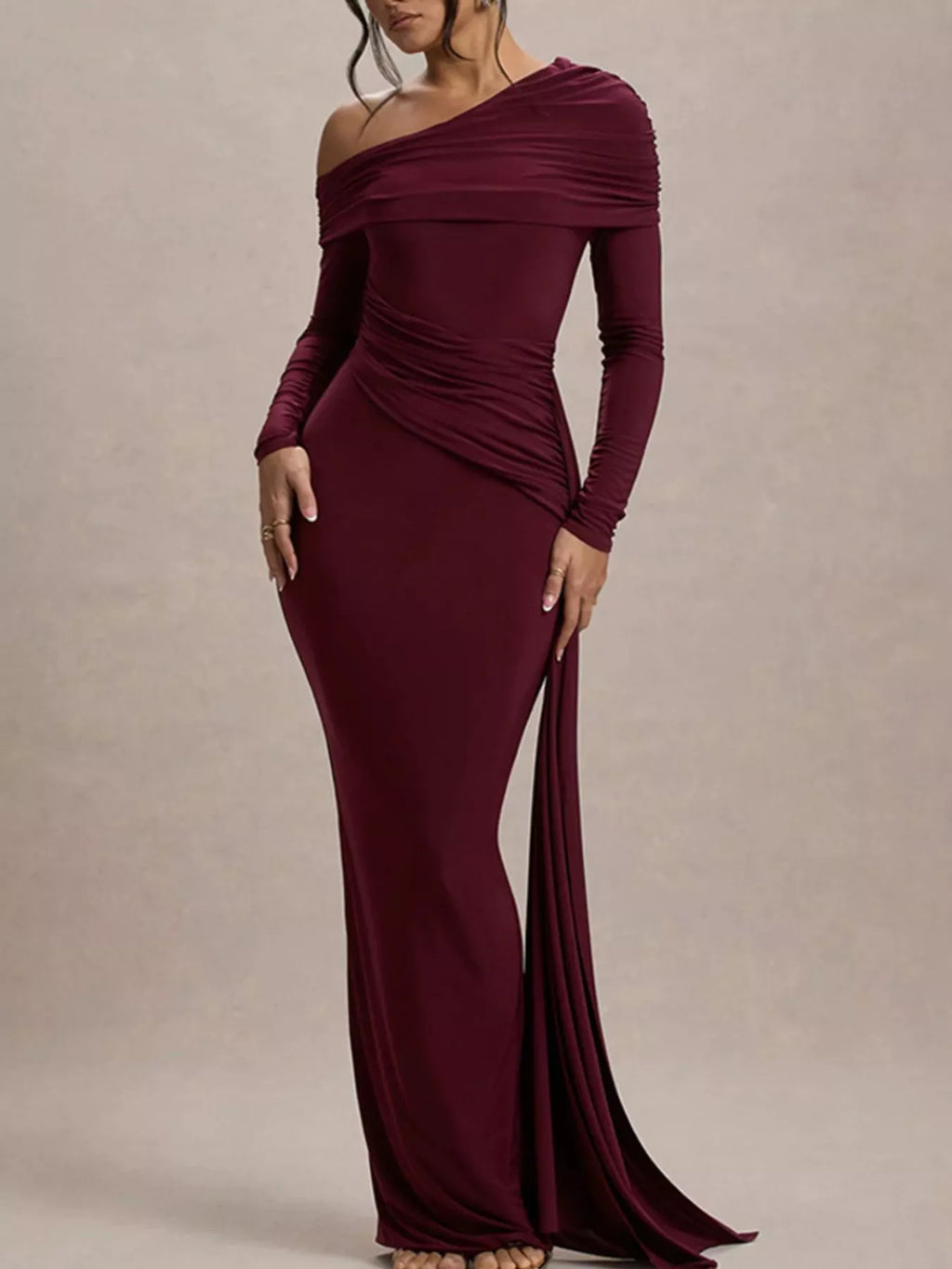 One-Shoulder Ruched Maxi Dress