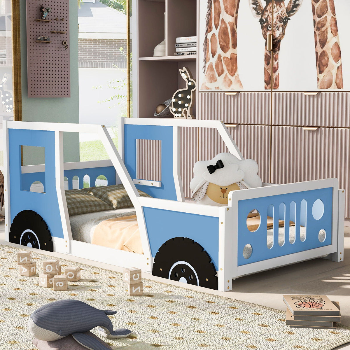 Classic Car Shaped Platform Bed with Wheels - Twin or Full Size