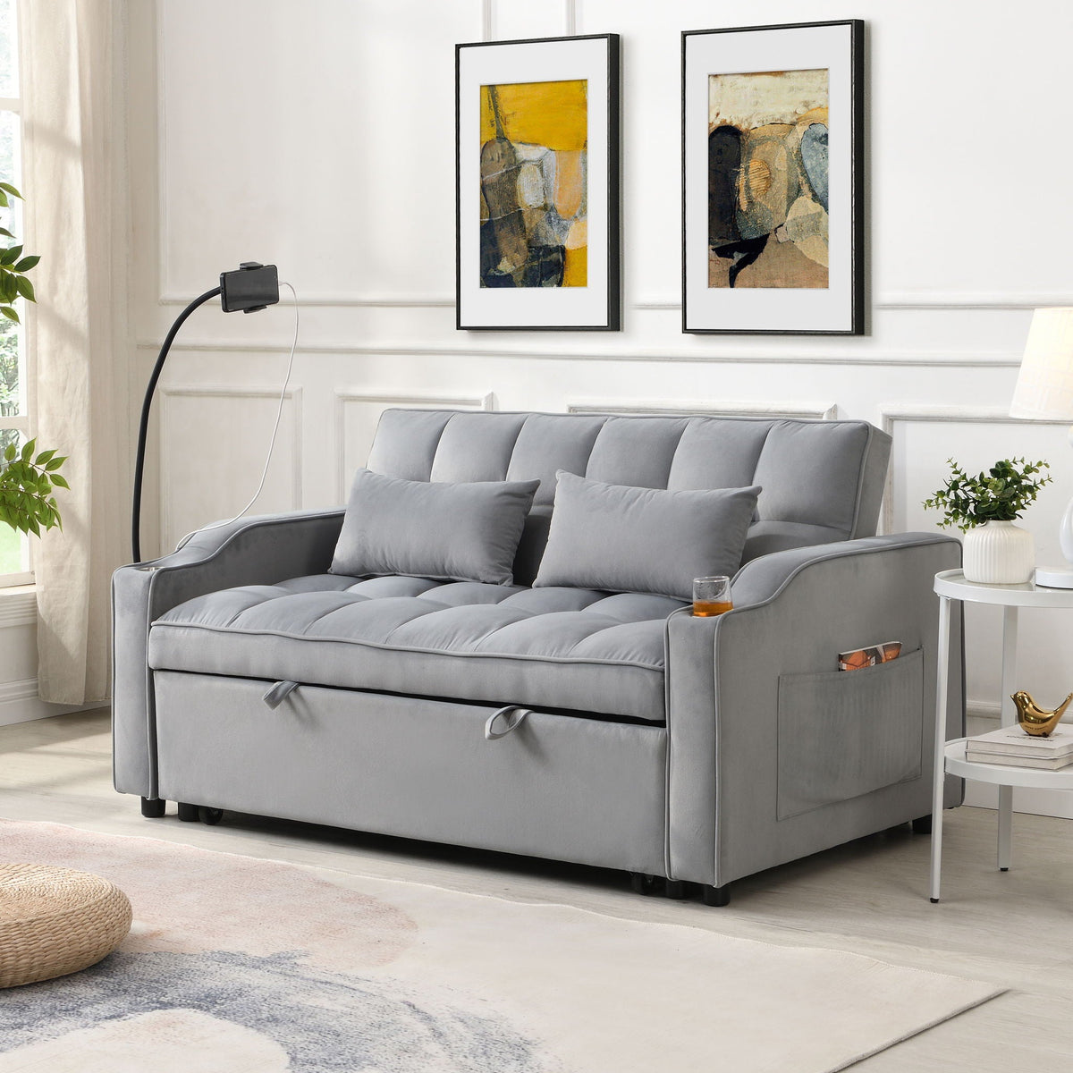 Modern Loveseat Futon Sofa with Pullout Bed and Adjustable Backrest - Multiple Colors