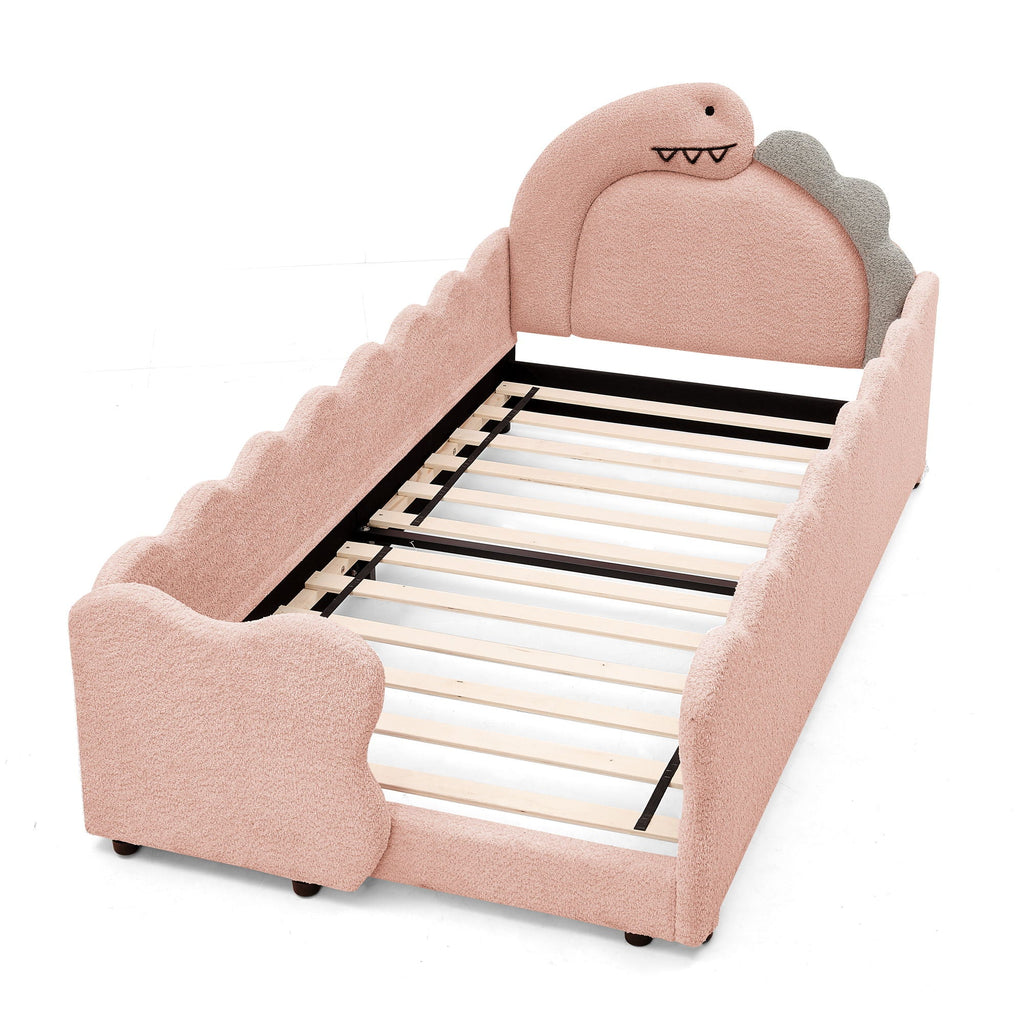 Dinosaur Shaped Toddler Bed with Safety Guardrail - Twin Upholstered Bed