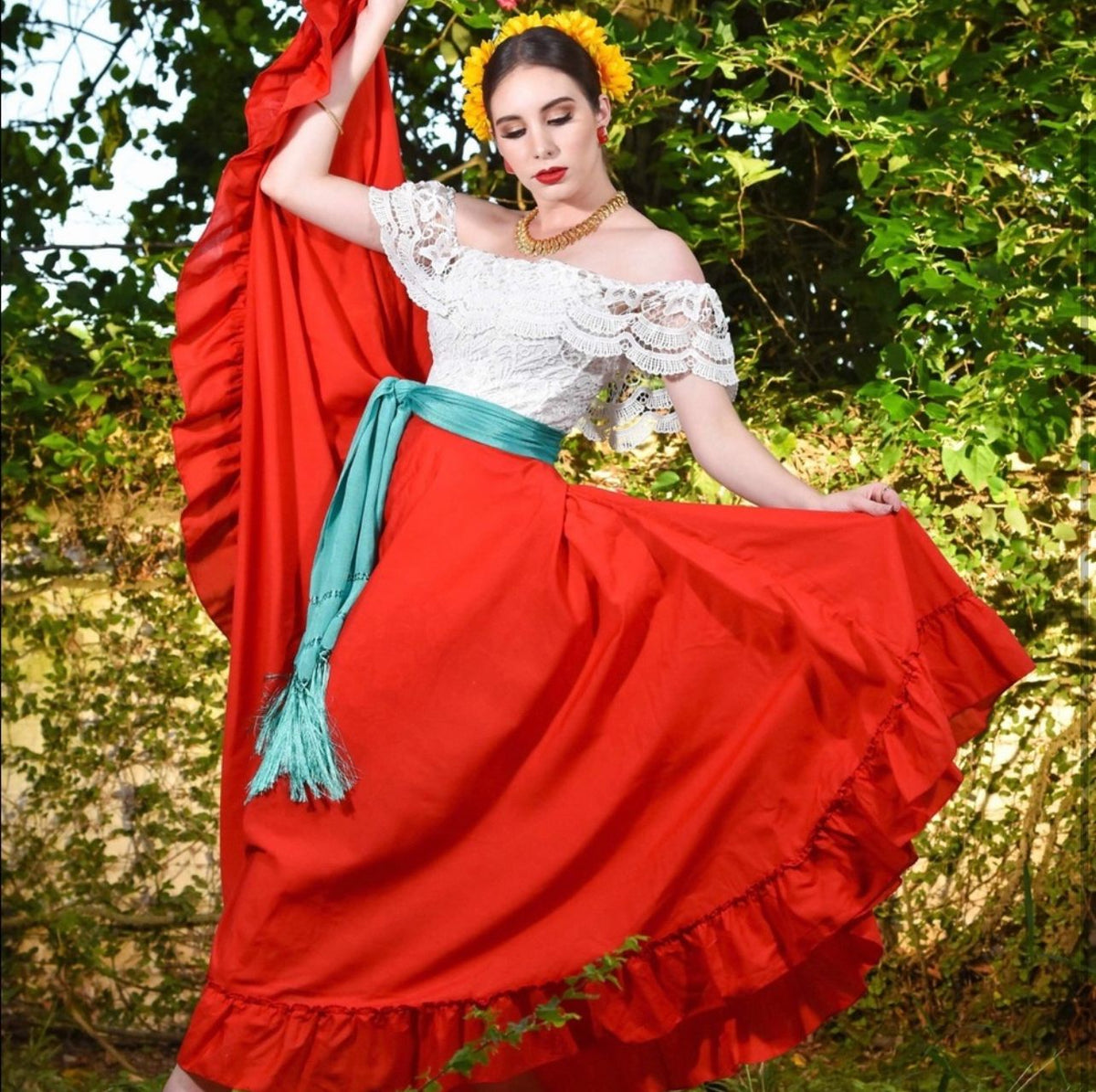 Lime Green Folklórico Skirt — Solid Color