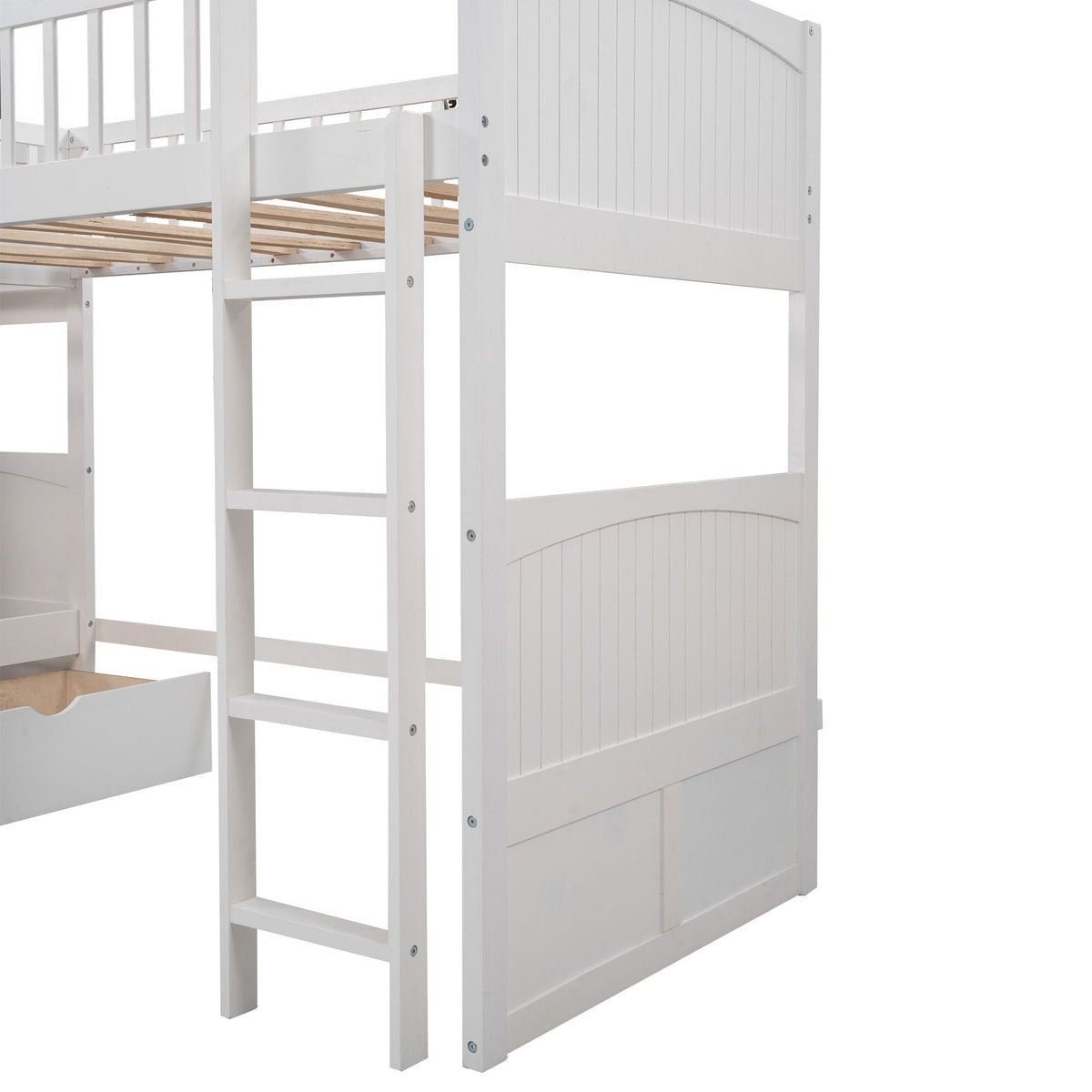 Triple Twin Bunk Bed With Loft and 2 Drawers - Dark Gray or White