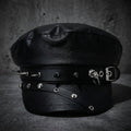 Skull-Rivet Faux-Leather Newsboy Cap