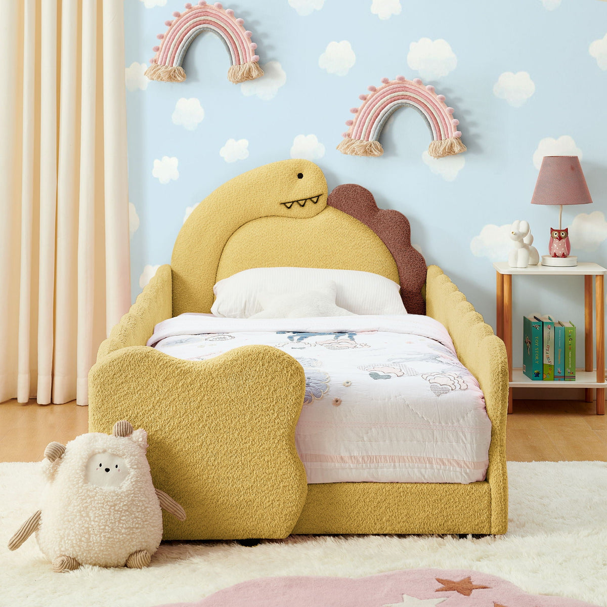Dinosaur Shaped Toddler Bed with Safety Guardrail - Twin Upholstered Bed