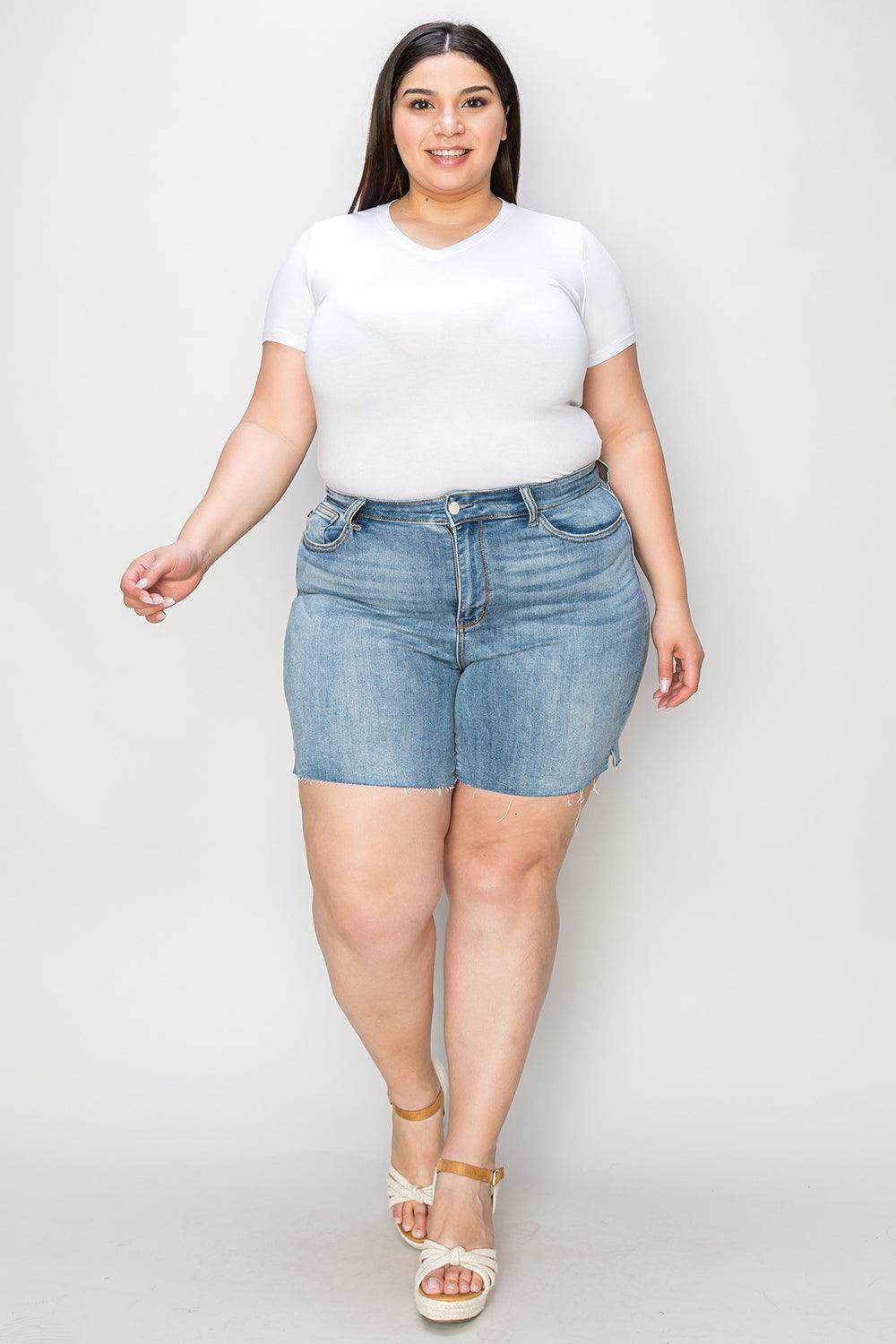 Judy Blue Full Size High Waist Raw Hem Denim Shorts for Women