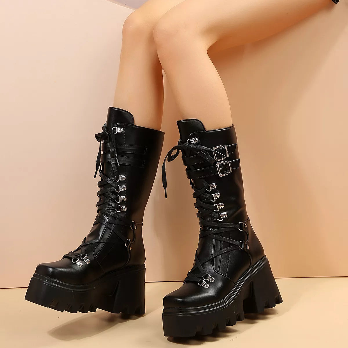 Lace-Up Platform Boots