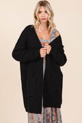 Mittoshop Open Front Long Sleeve Longline Cardigan for Women