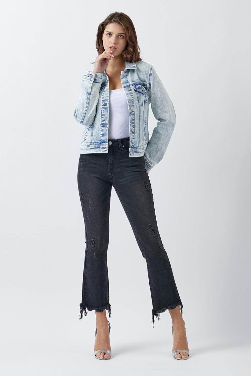 RISEN Button Up Washed Denim Jacket for Casual Style