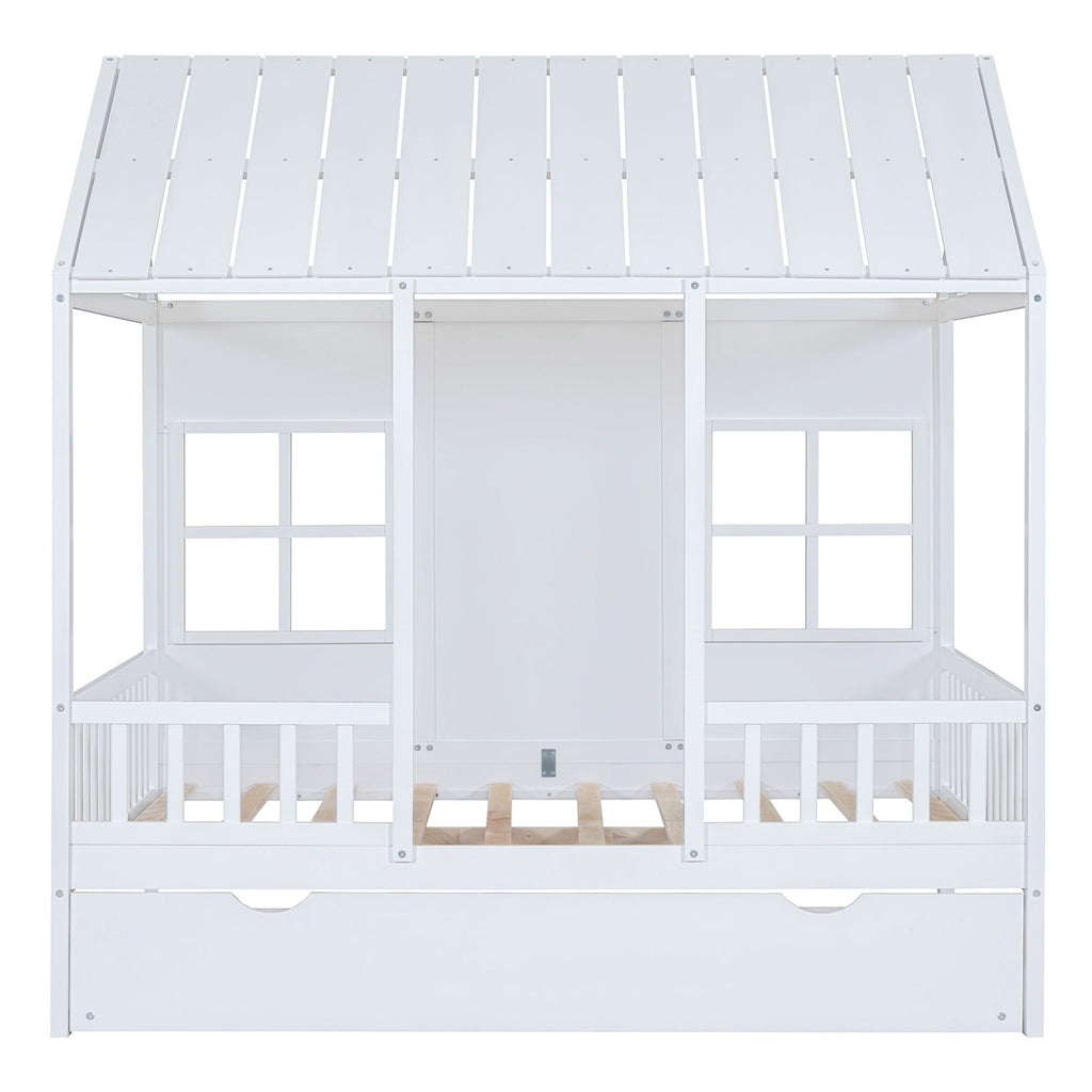 White House Bed with Trundle - Solid Pine, Full or Twin