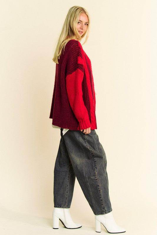 Davi & Dani Cable-Knit Color Block Open Front Cardigan Cozy