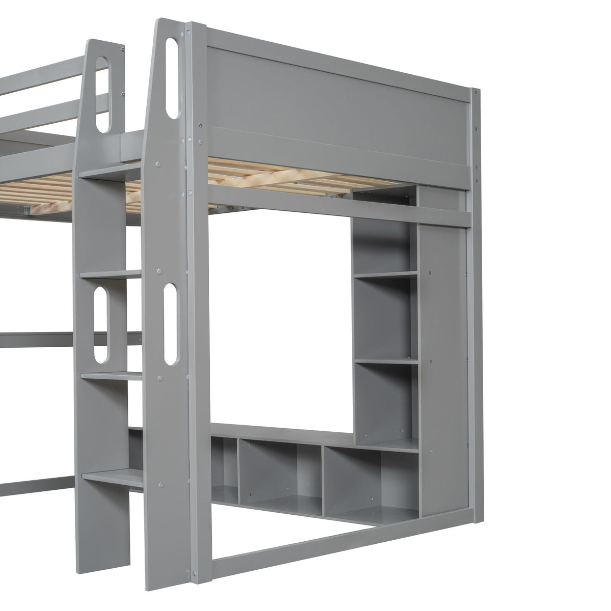 Gaming Loft Bed with Desk and Storage Shelves – LED Lighting – Black or Dark Gray