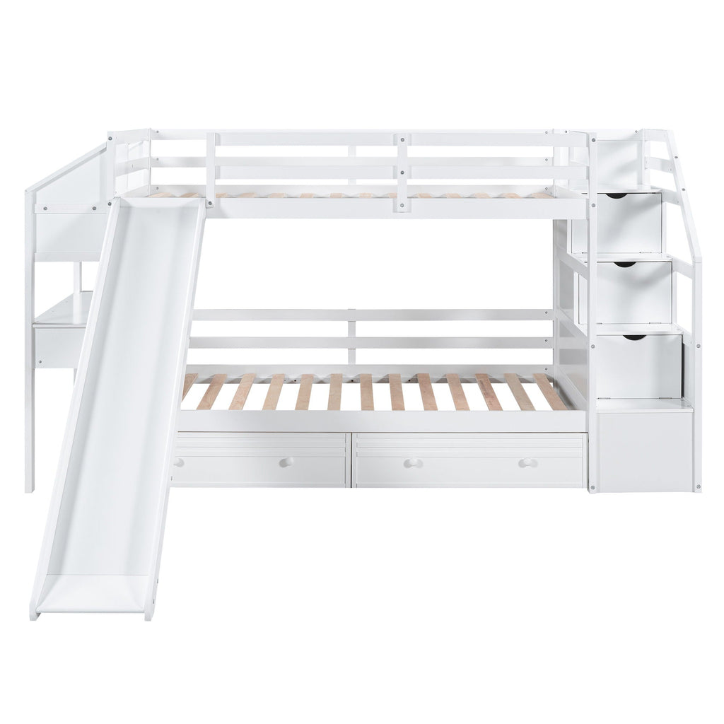 Bunk Bed with Storage Staircase, Slide & Desk - Twin or Full - Dark Gray or White