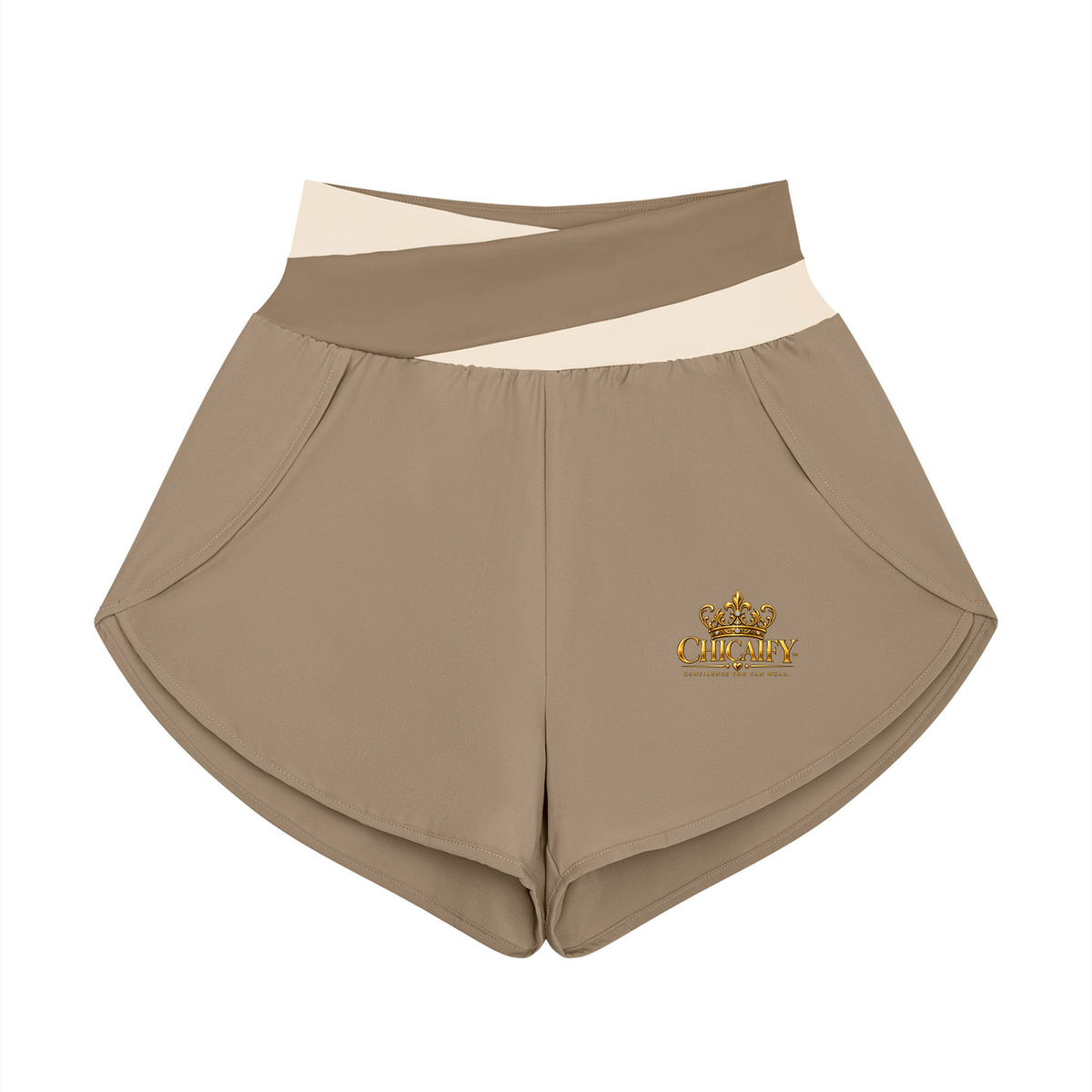 Chicaify Active Cross-Waist Performance Shorts Women’s Yoga Panelled Shorts