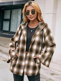 Ivy Lane Pocketed Plaid Long Sleeve Hooded Jacket for Women