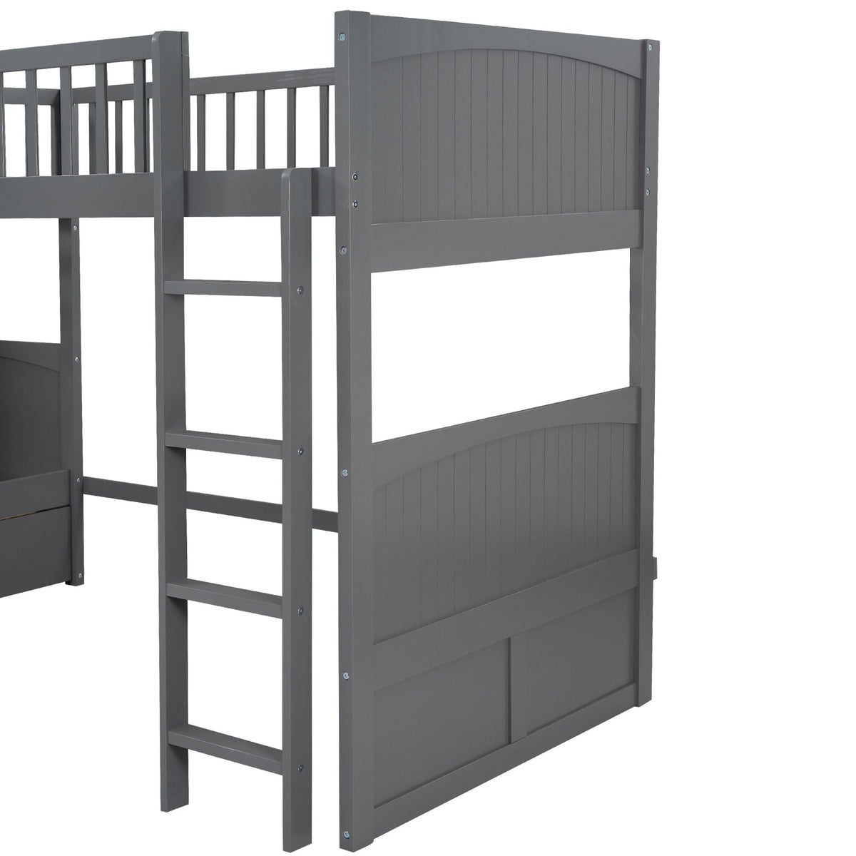 Triple Twin Bunk Bed With Loft and 2 Drawers - Dark Gray or White