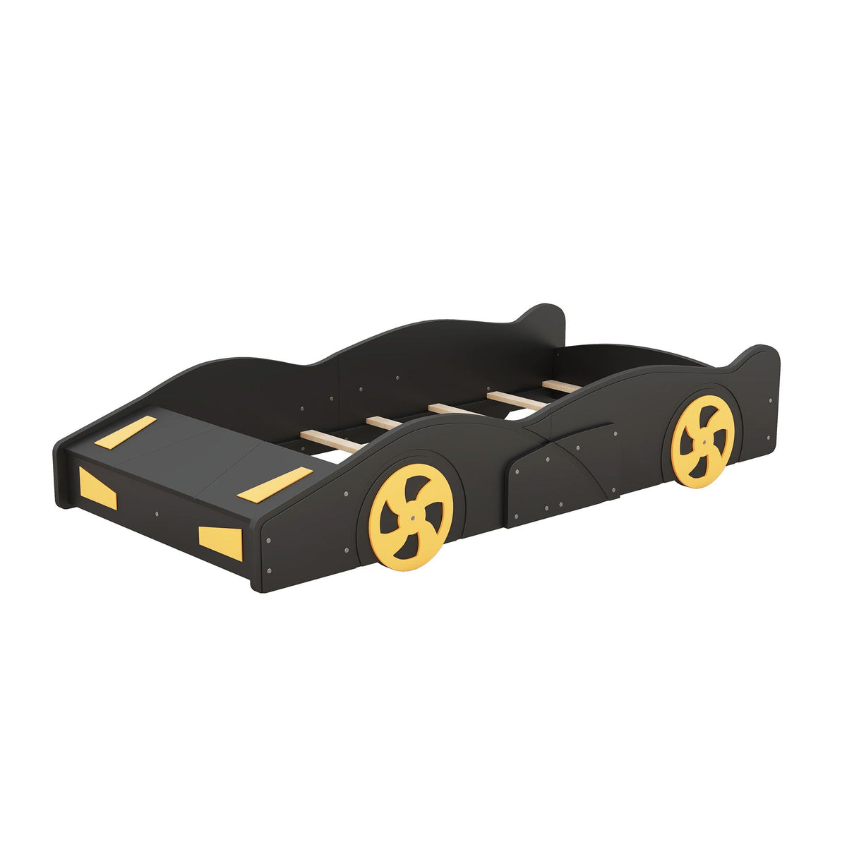 Race Car Platform Bed with Storage and Wheels - Black or Blue