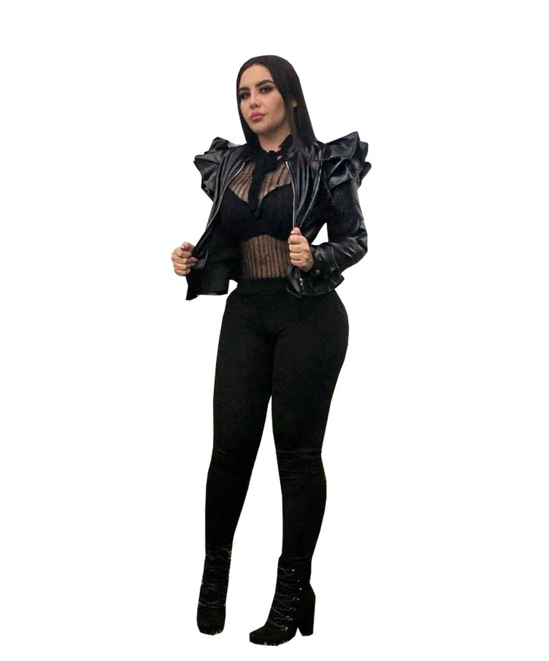Queen Energy Vegan Leather Casual Women's Ruffled Leather Jacket