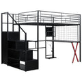 Loft Bed with Built-In Work Station, Wardrobe & Storage Staircase – White or Black