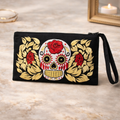 Sugar Skull Embroidered Wristlet Clutch Boho Day of the Dead Purse Fair Trade - Thailand