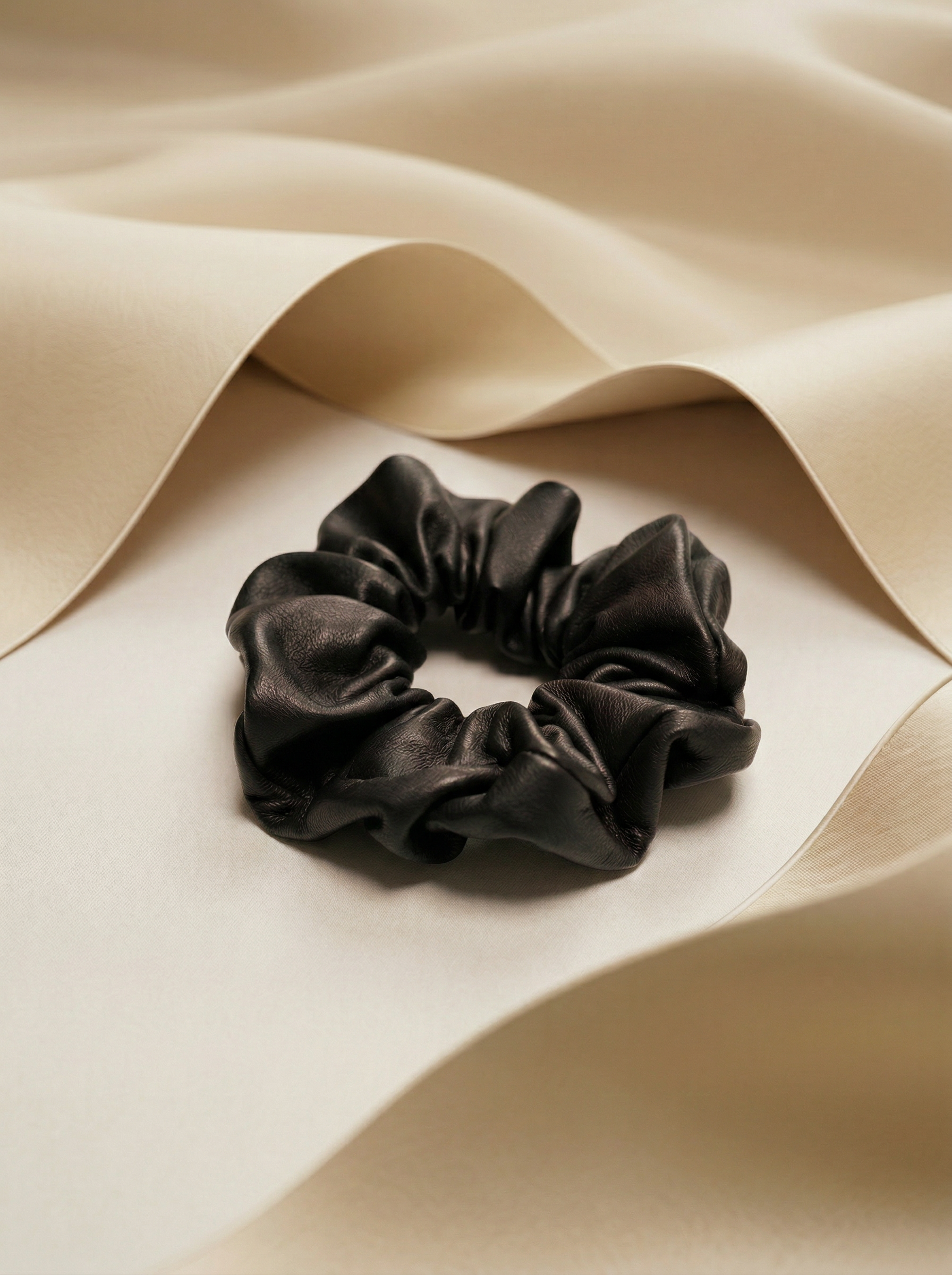 Black Genuine Leather Scrunchie