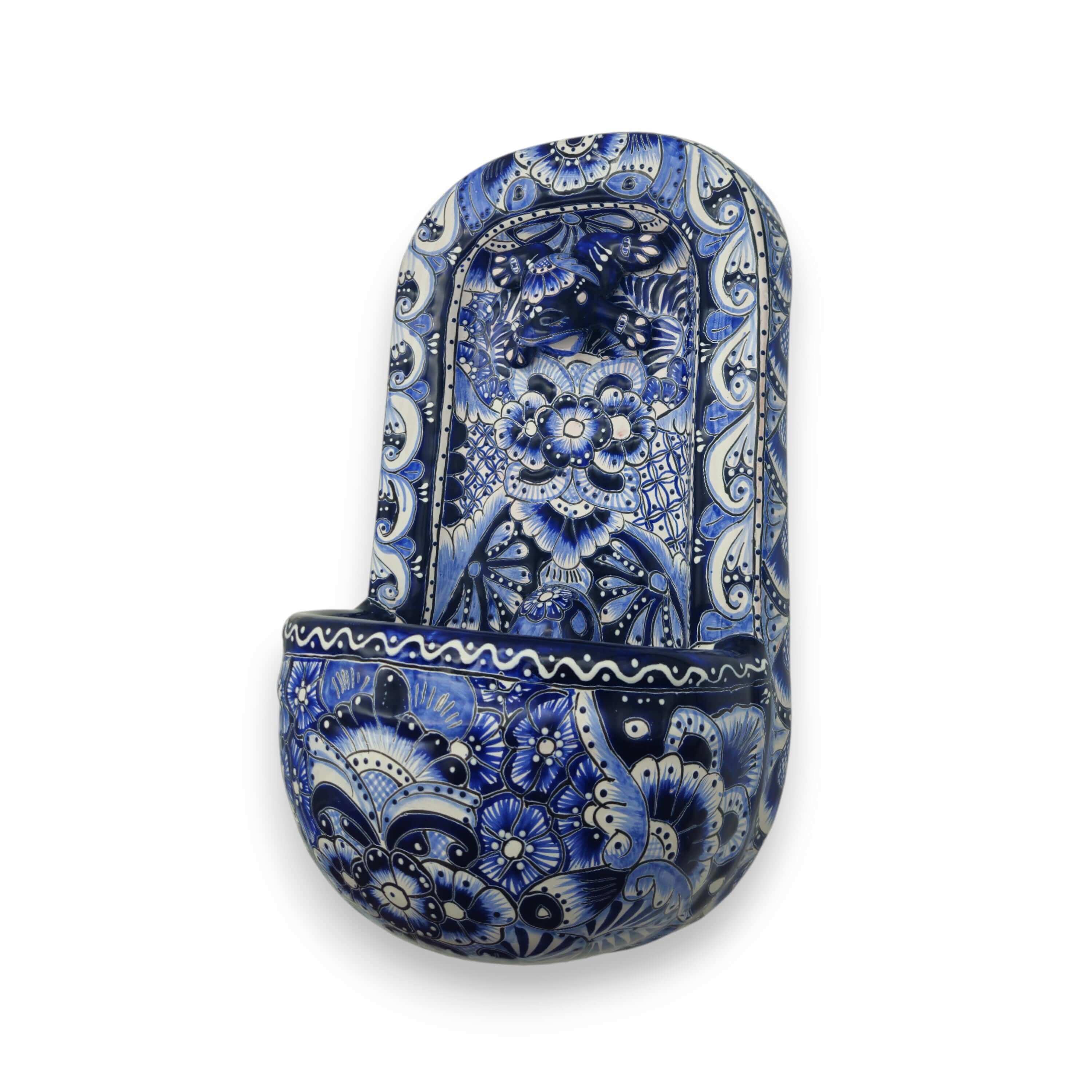 Blue & White Talavera Wall Fountain | Handmade Mexican Ceramic