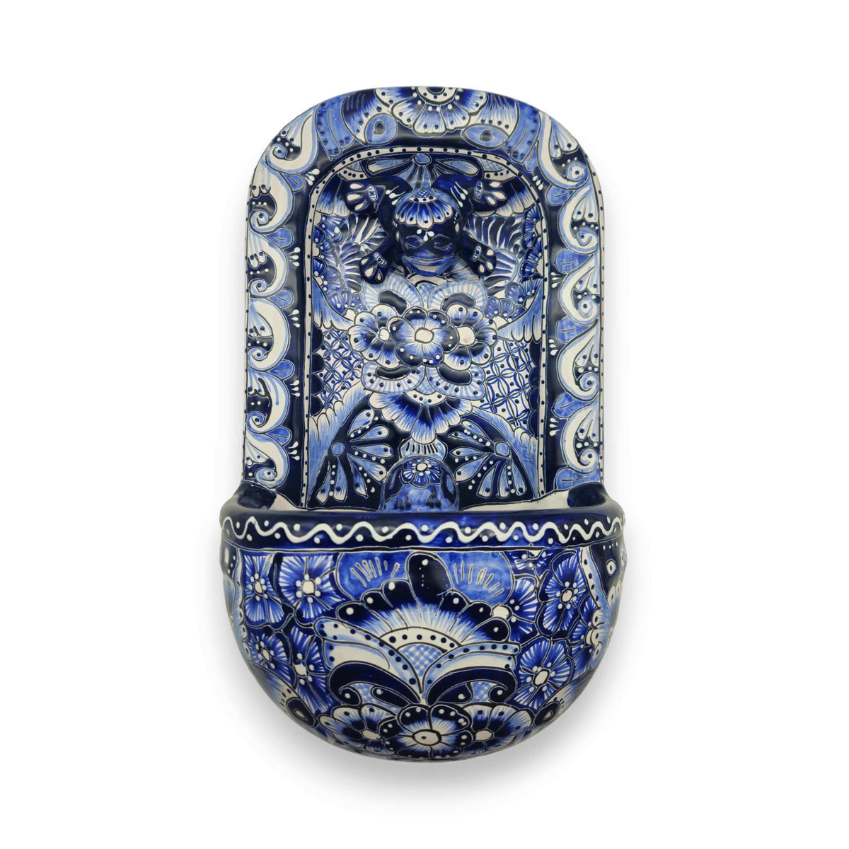 Blue & White Talavera Wall Fountain | Handmade Mexican Ceramic