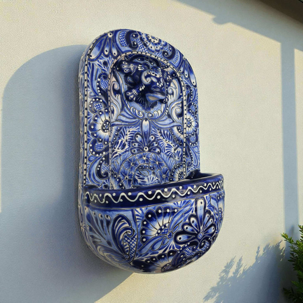 Blue & White Talavera Wall Fountain | Handmade Mexican Ceramic