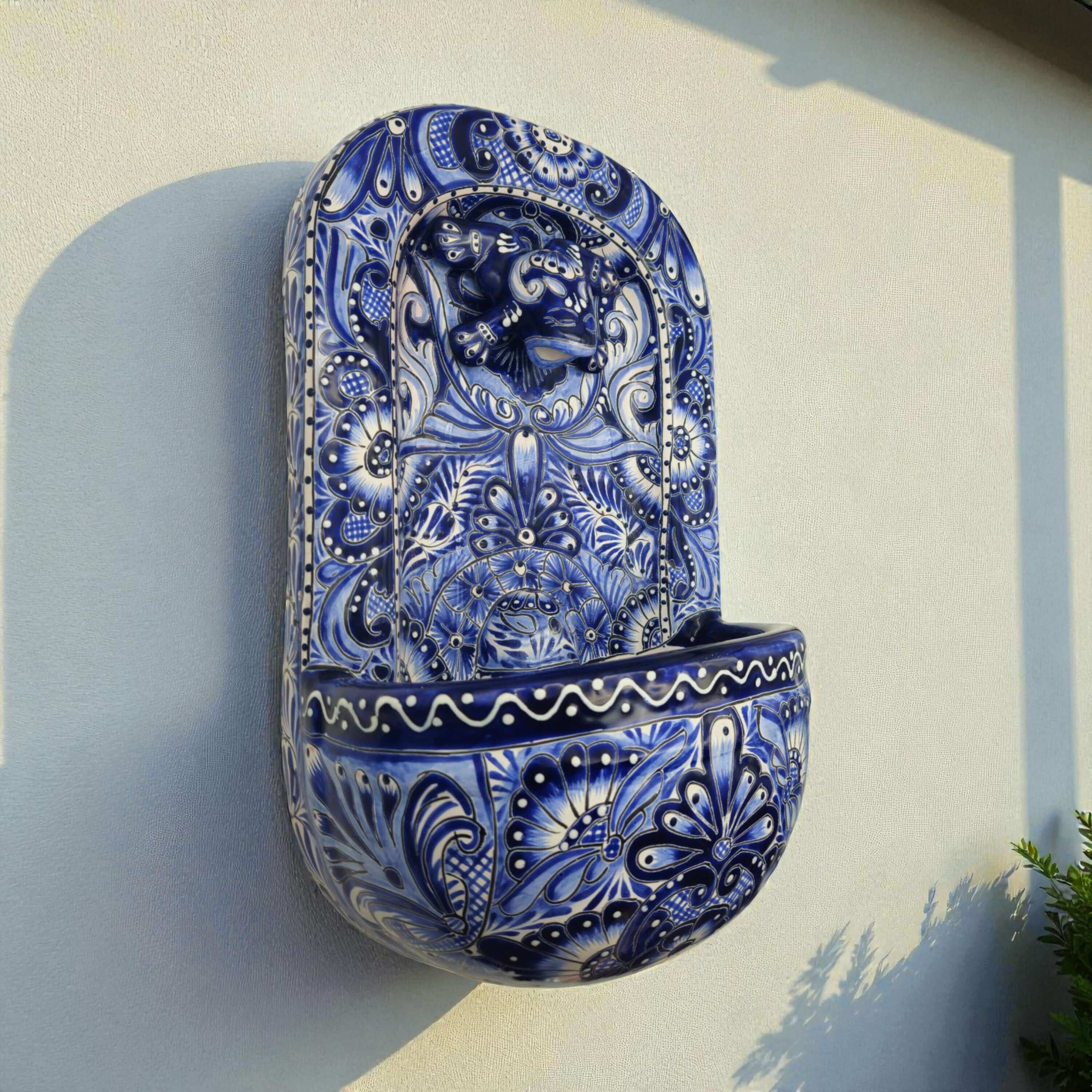 Blue & White Talavera Wall Fountain | Handmade Mexican Ceramic