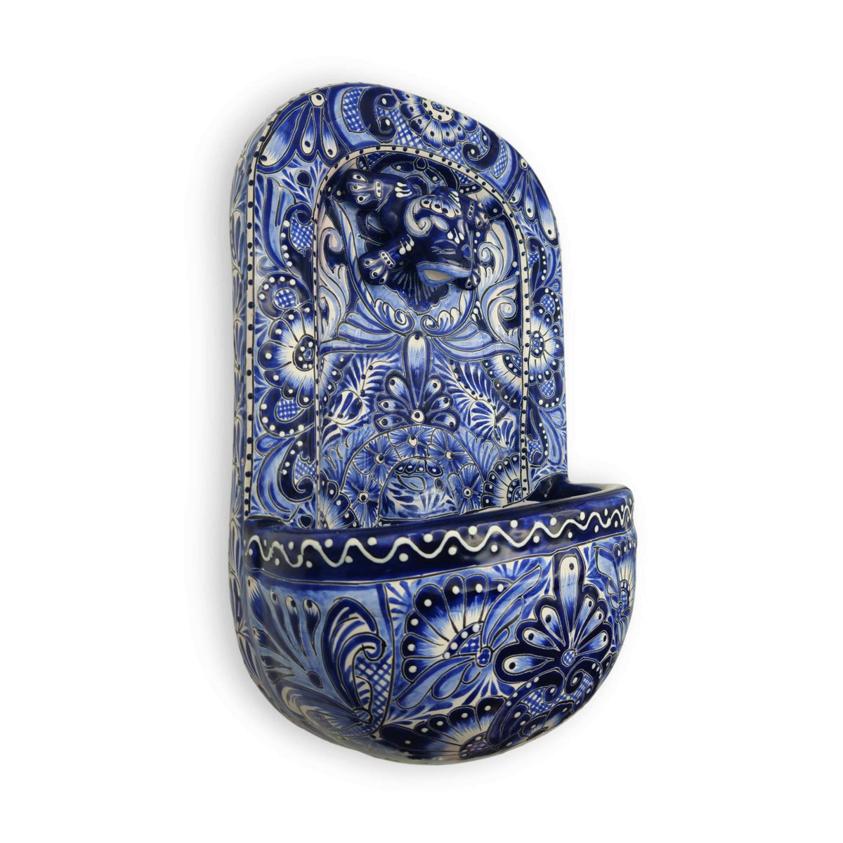 Blue & White Talavera Wall Fountain | Handmade Mexican Ceramic