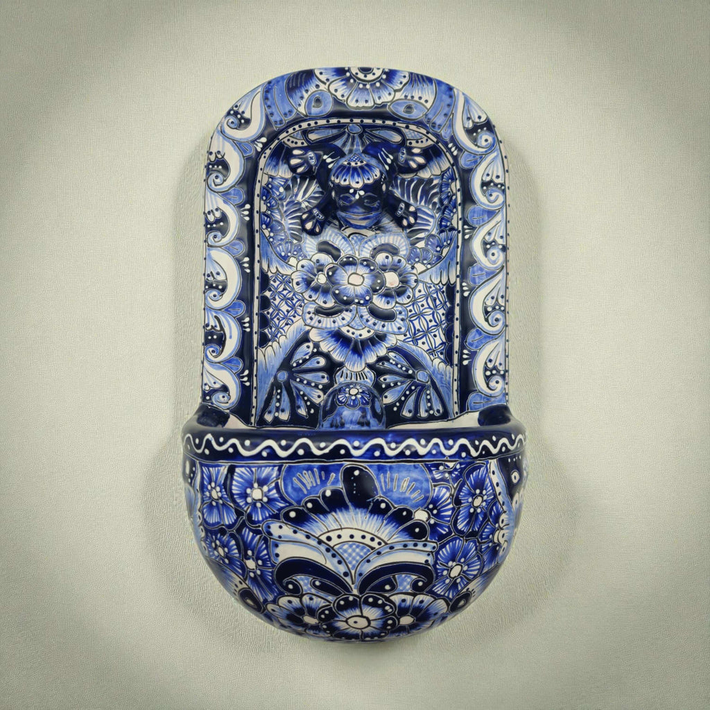 Blue & White Talavera Wall Fountain | Handmade Mexican Ceramic