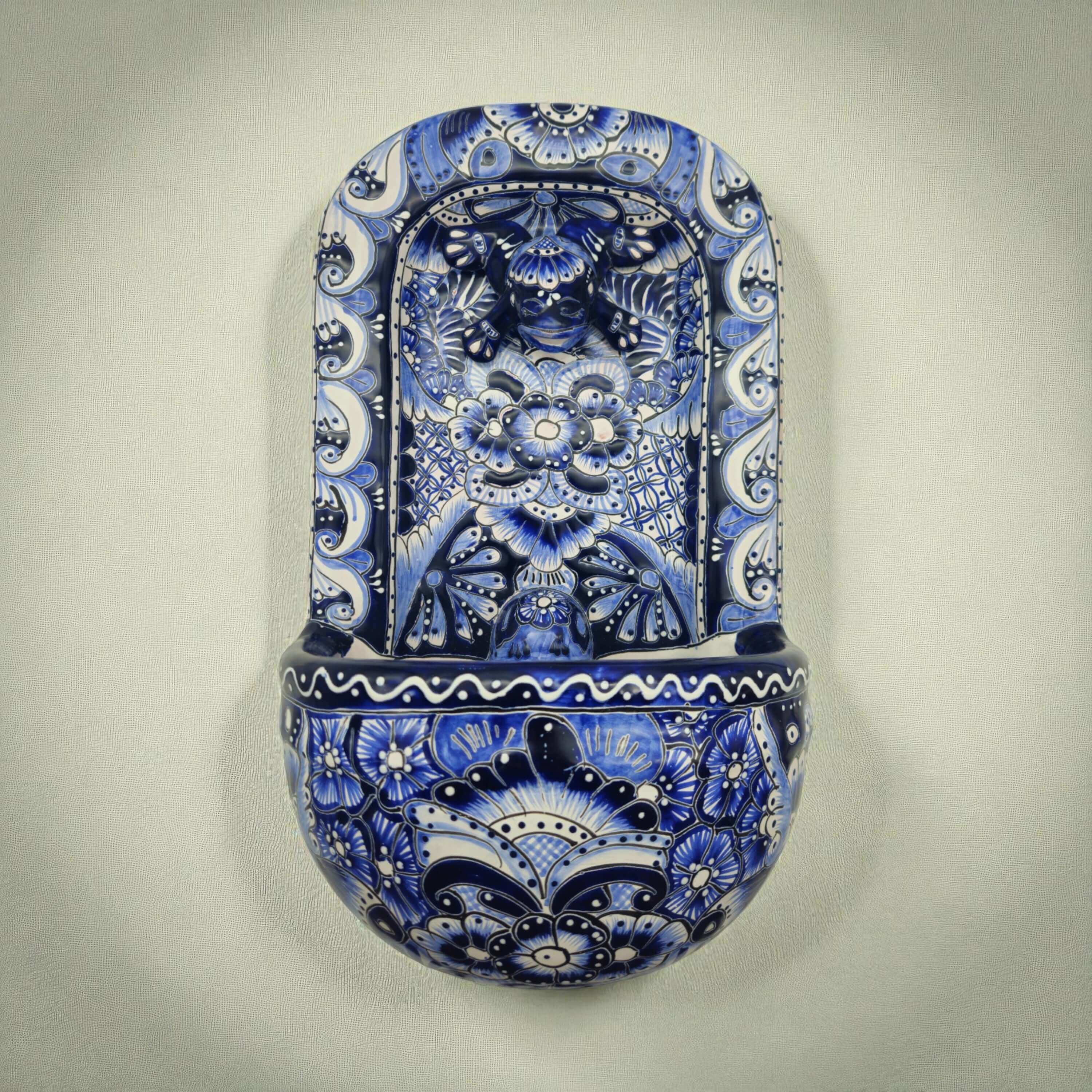 Blue & White Talavera Wall Fountain | Handmade Mexican Ceramic