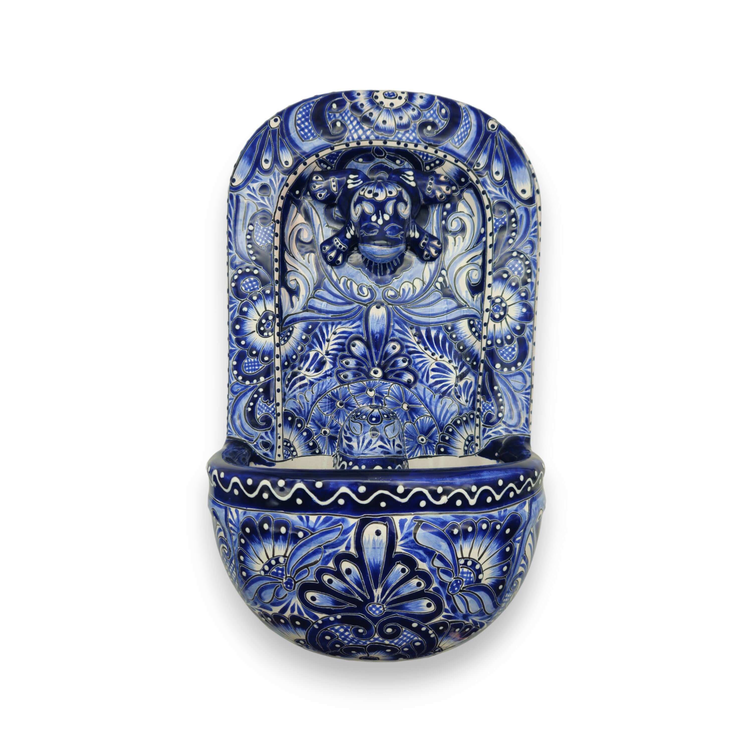 Blue & White Talavera Wall Fountain | Handmade Mexican Ceramic