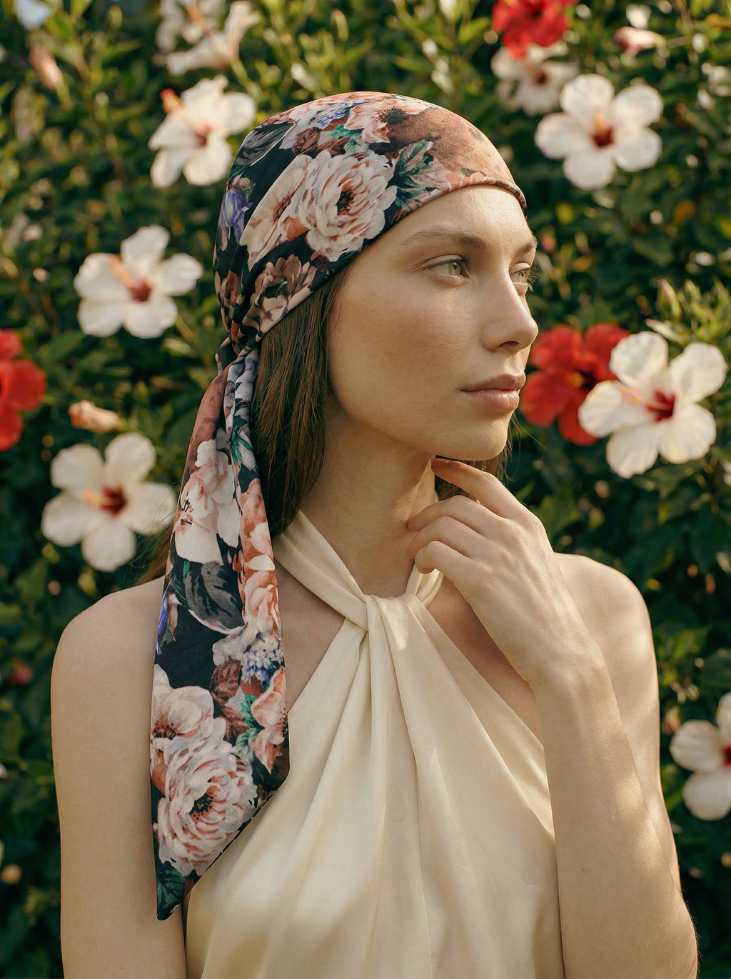 Headscarf With Ties - Blush Floral