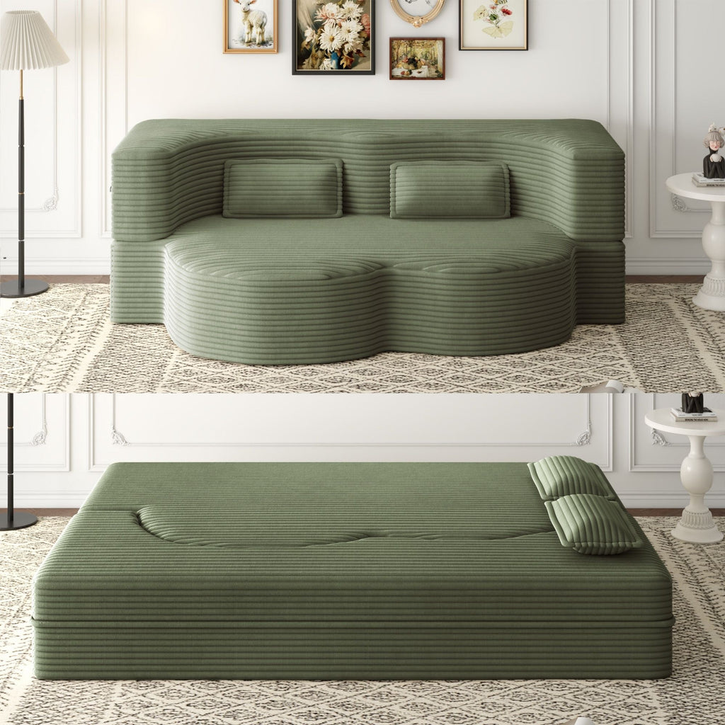 Convertible Foam-Filled Sleeper Sofa Bed with Two Pillows - Fabric