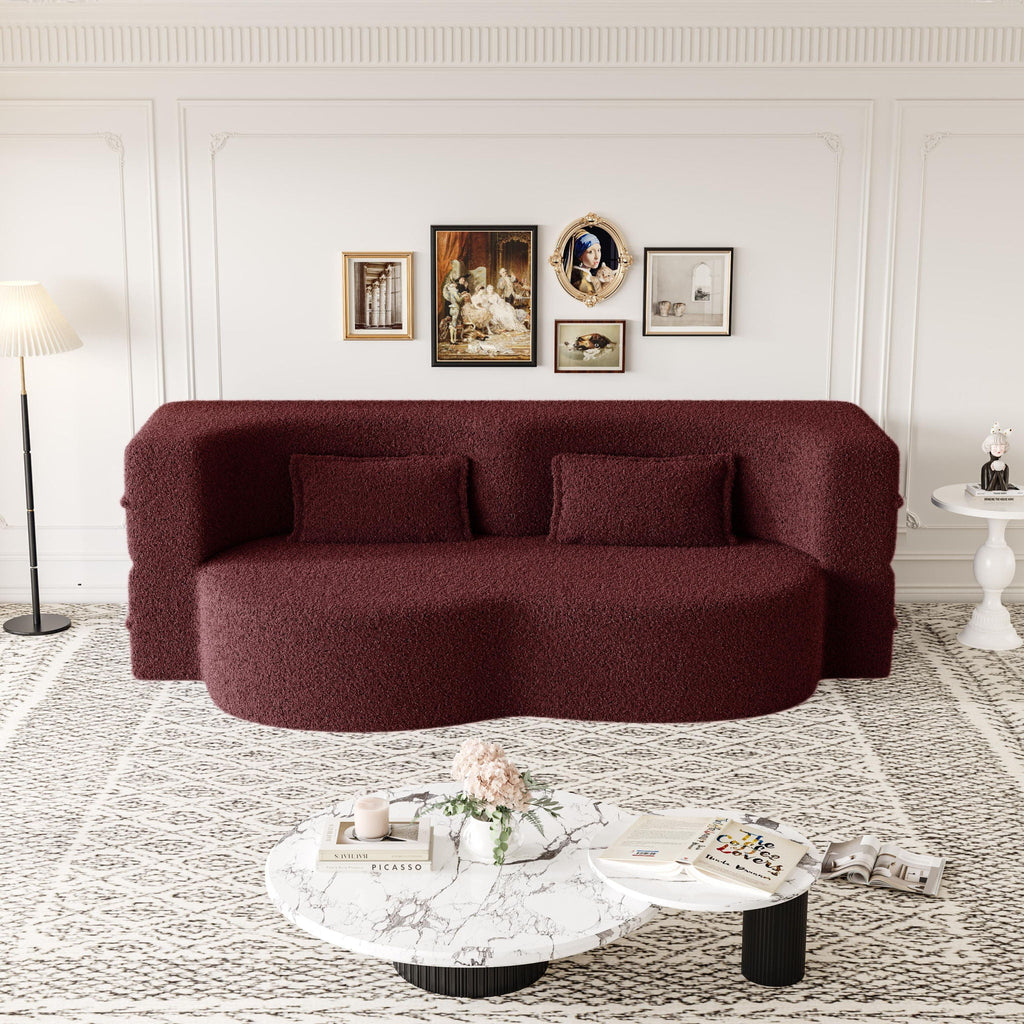 Modern Floor Futon Sofa Bed with Teddy Fabric and Two Pillows - Multiple Colors