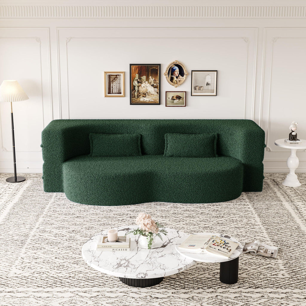 Modern Floor Futon Sofa Bed with Teddy Fabric and Two Pillows - Multiple Colors