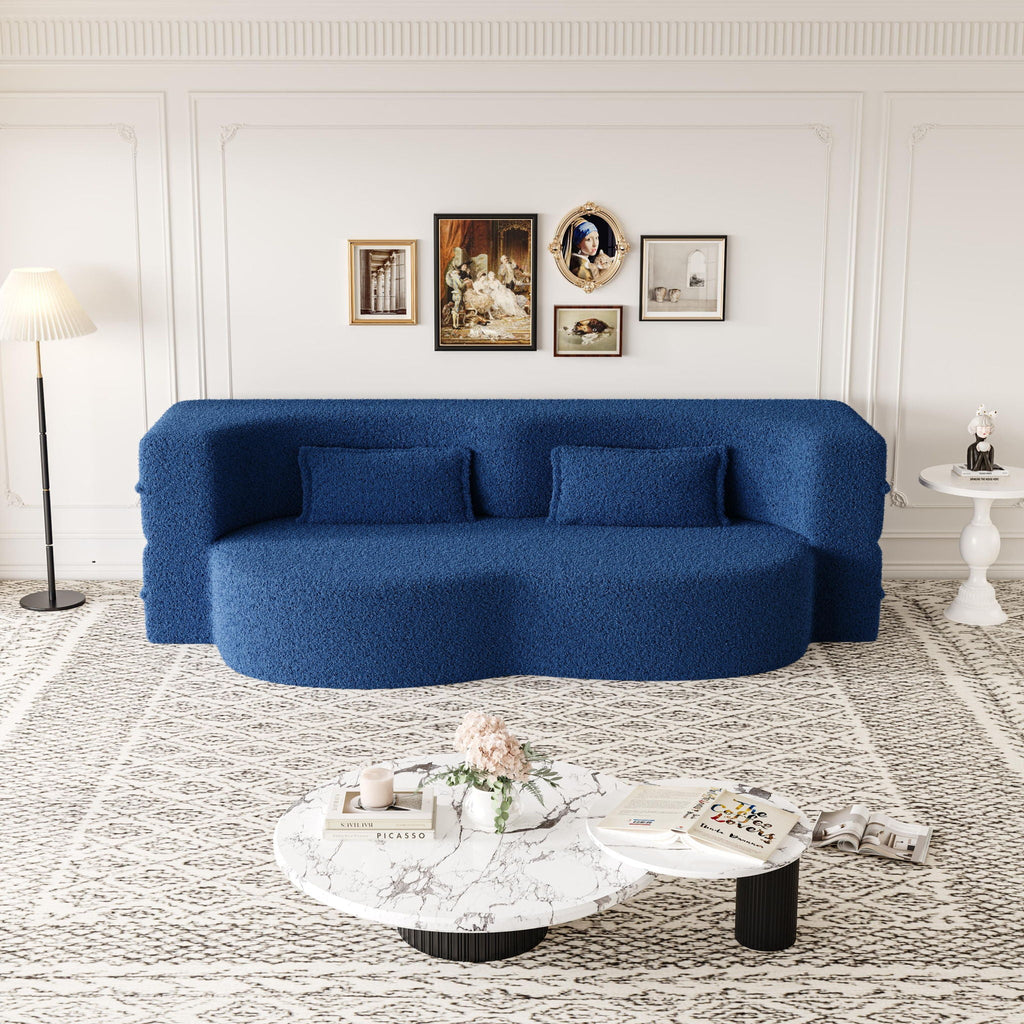 Modern Floor Futon Sofa Bed with Teddy Fabric and Two Pillows - Multiple Colors