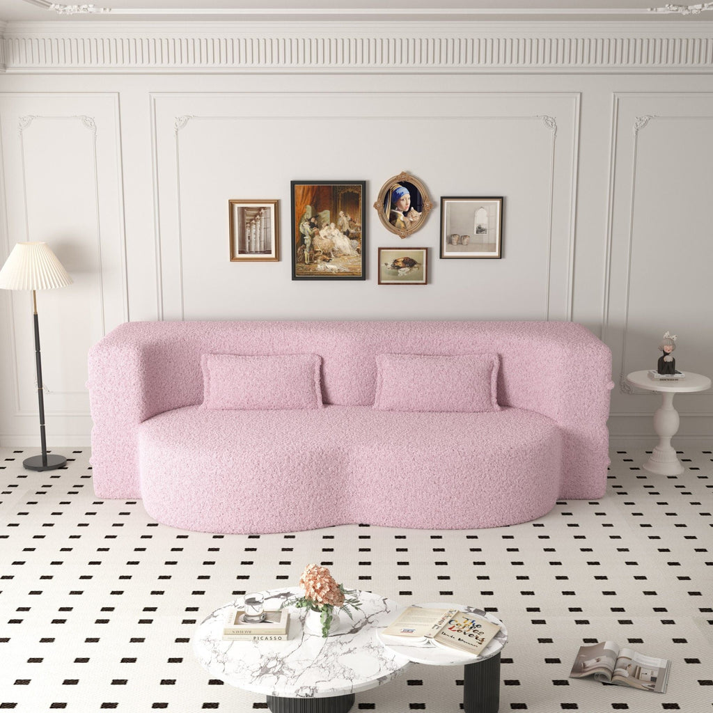Modern Floor Futon Sofa Bed with Teddy Fabric and Two Pillows - Multiple Colors