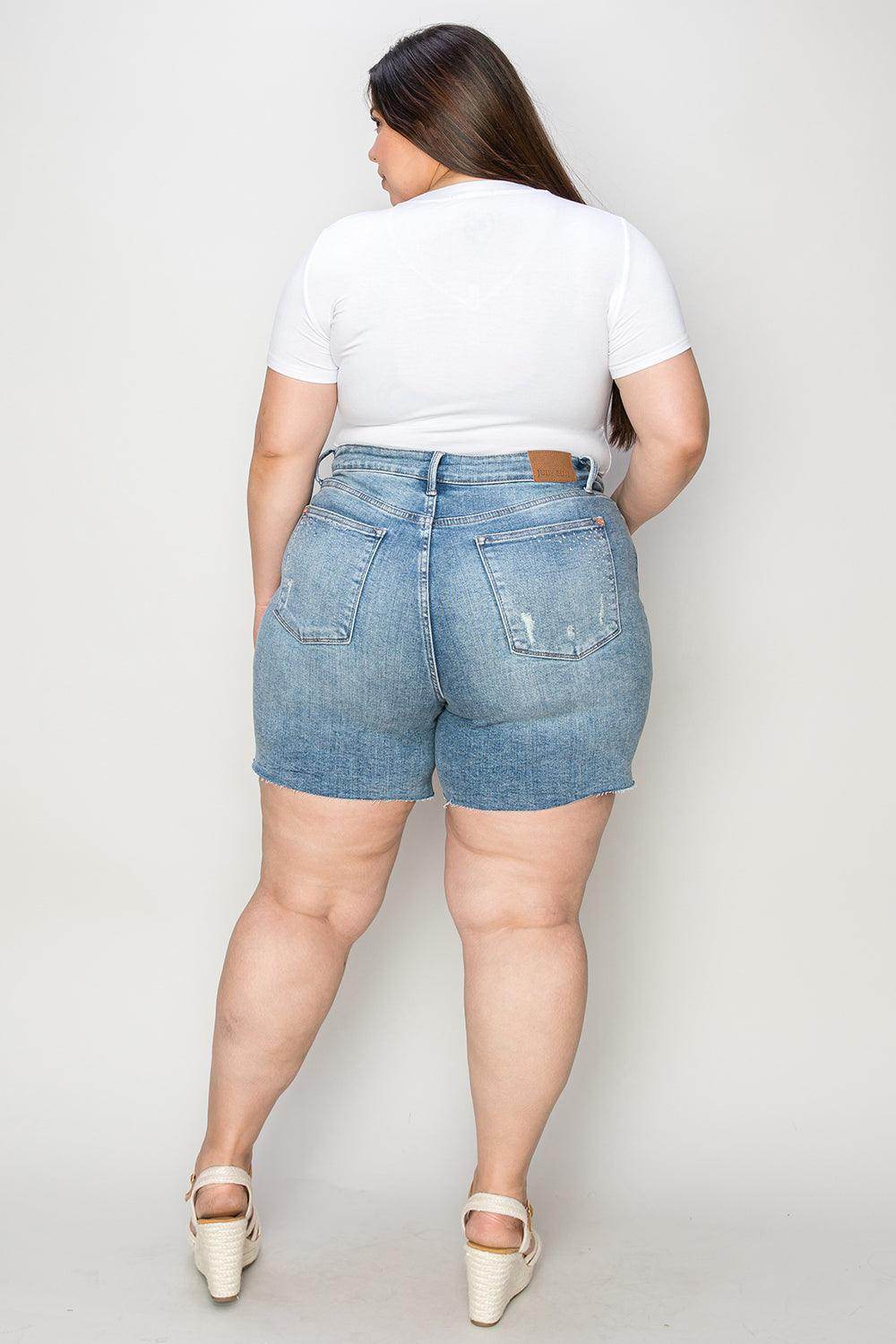 Judy Blue Full Size High Waist Raw Hem Denim Shorts for Women