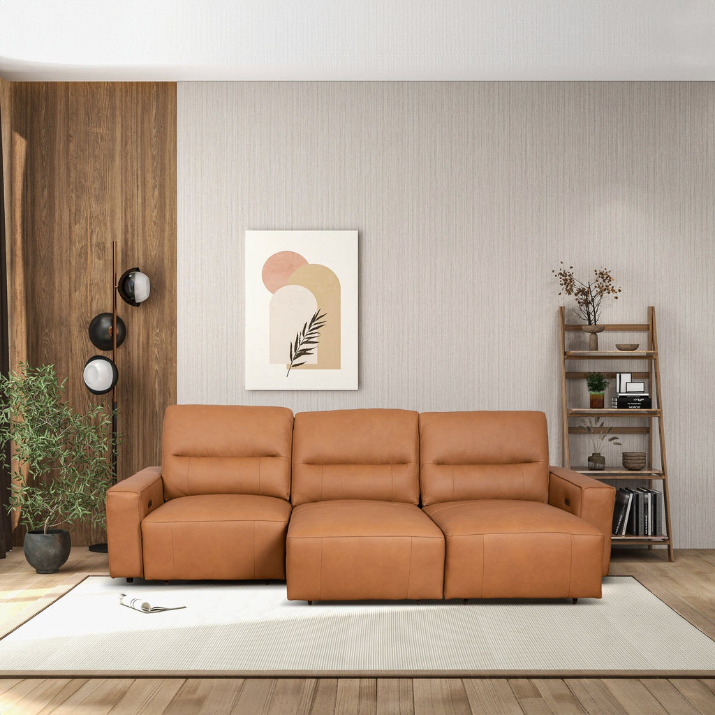 Triple Power Convertible Sofa Reclining Sectional with Queen Bed - Cognac