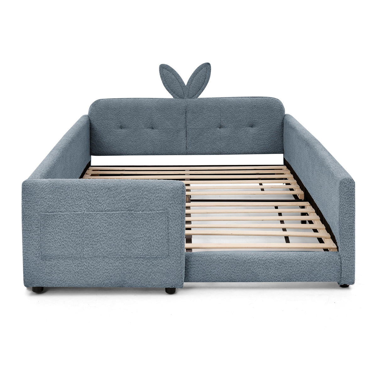Cute Rabbit Ear Upholstered Platform Bed Frame with Safety Rail - Multiple Colors