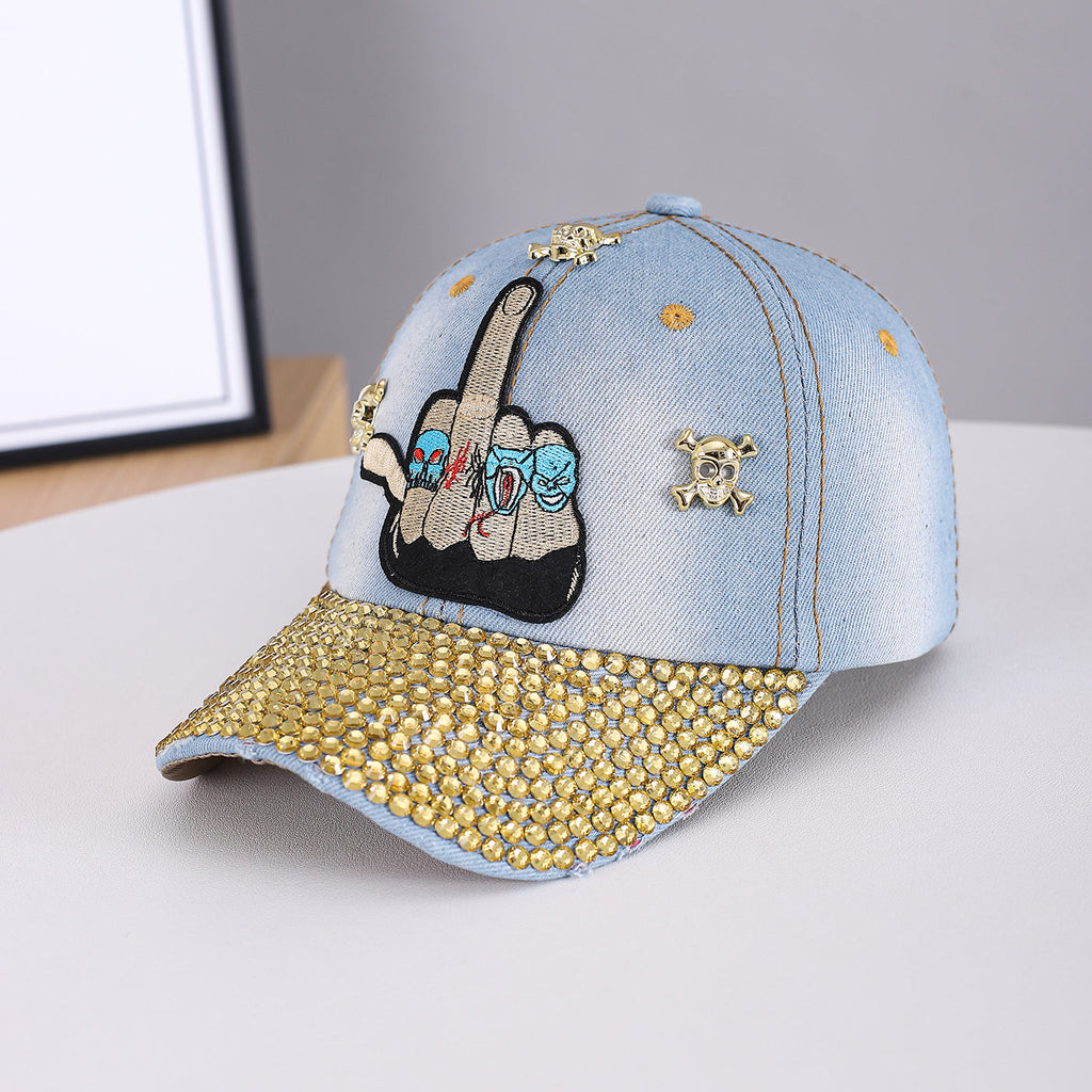 Skull-Detail Flat-Brim Snapback Cap