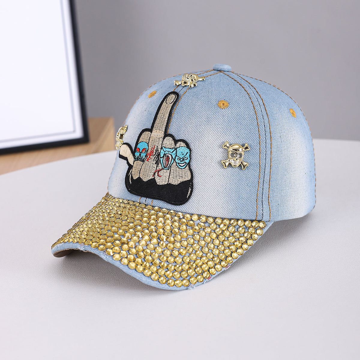 Skull-Detail Flat-Brim Snapback Cap