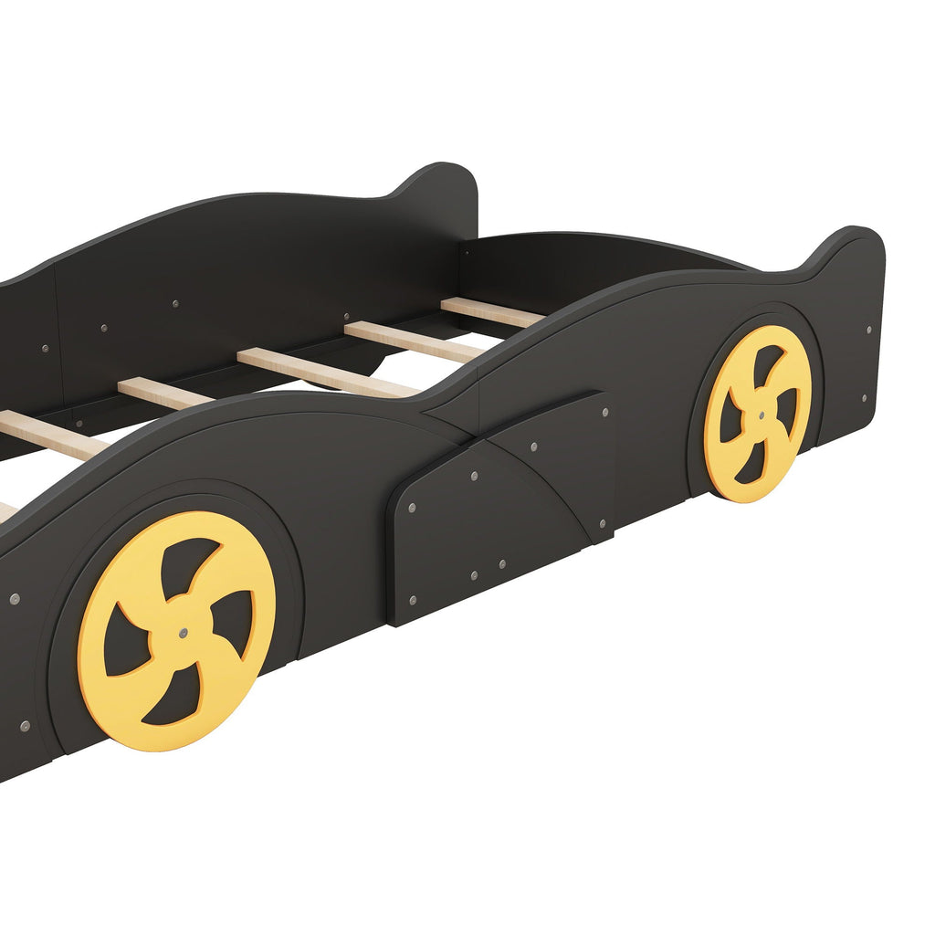 Race Car Platform Bed with Storage and Wheels - Black or Blue