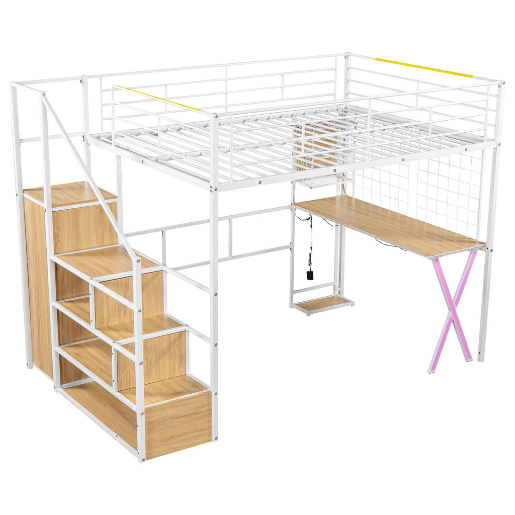 Loft Bed with Built-In Work Station, Wardrobe & Storage Staircase – White or Black