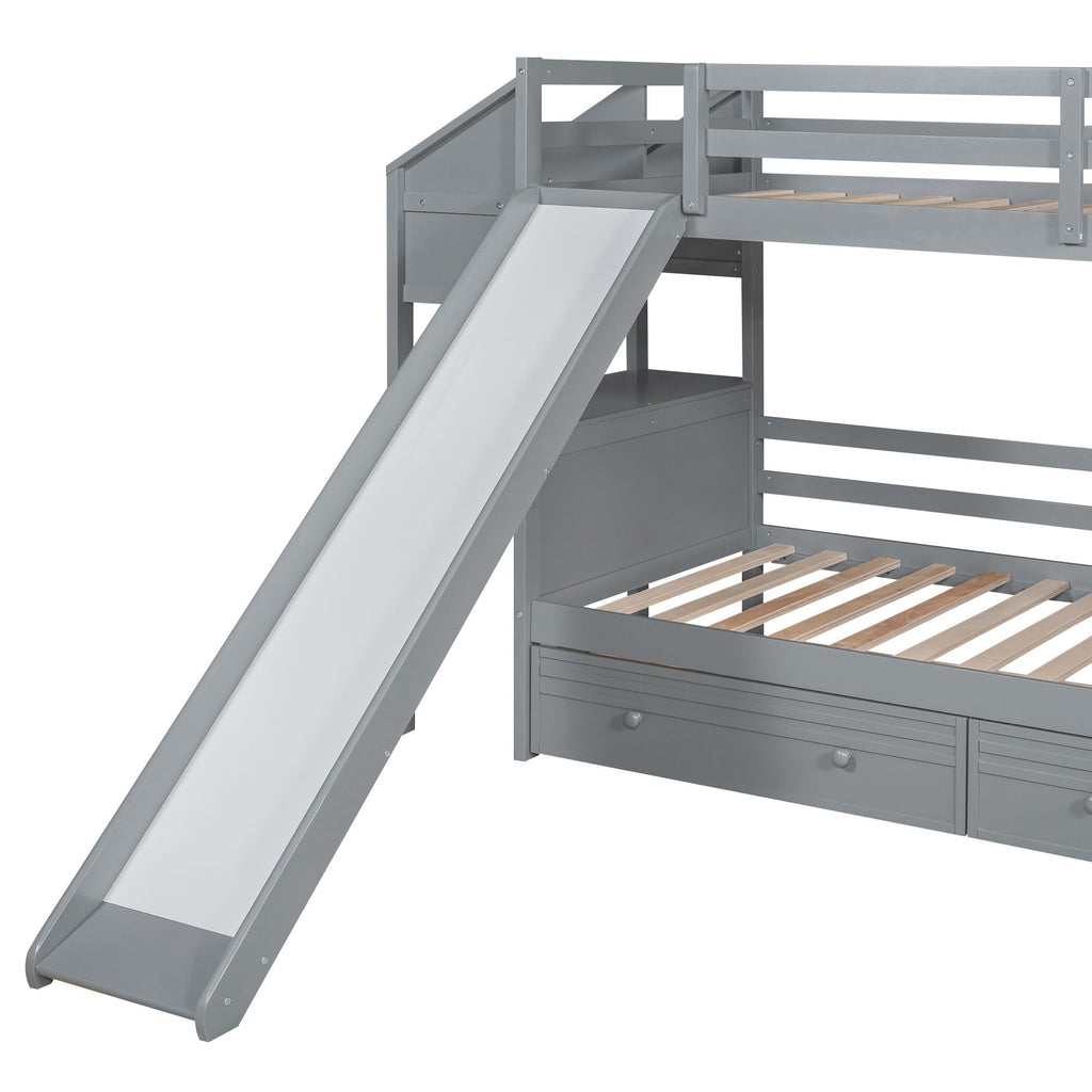 Bunk Bed with Storage Staircase, Slide & Desk - Twin or Full - Dark Gray or White