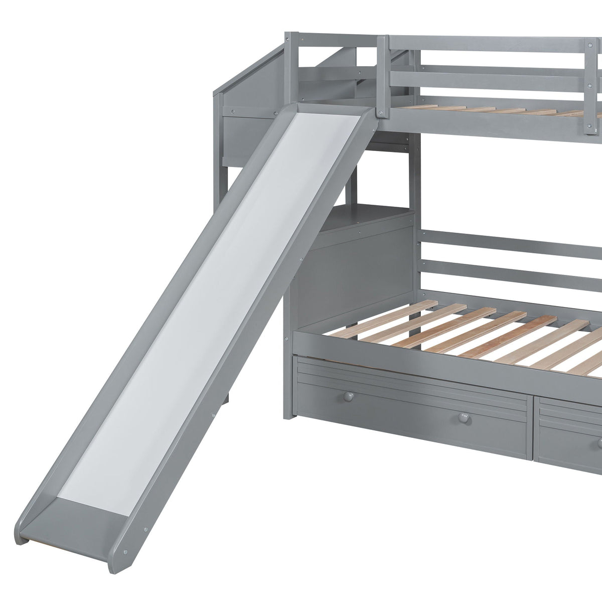 Bunk Bed with Storage Staircase, Slide & Desk - Twin or Full - Dark Gray or White