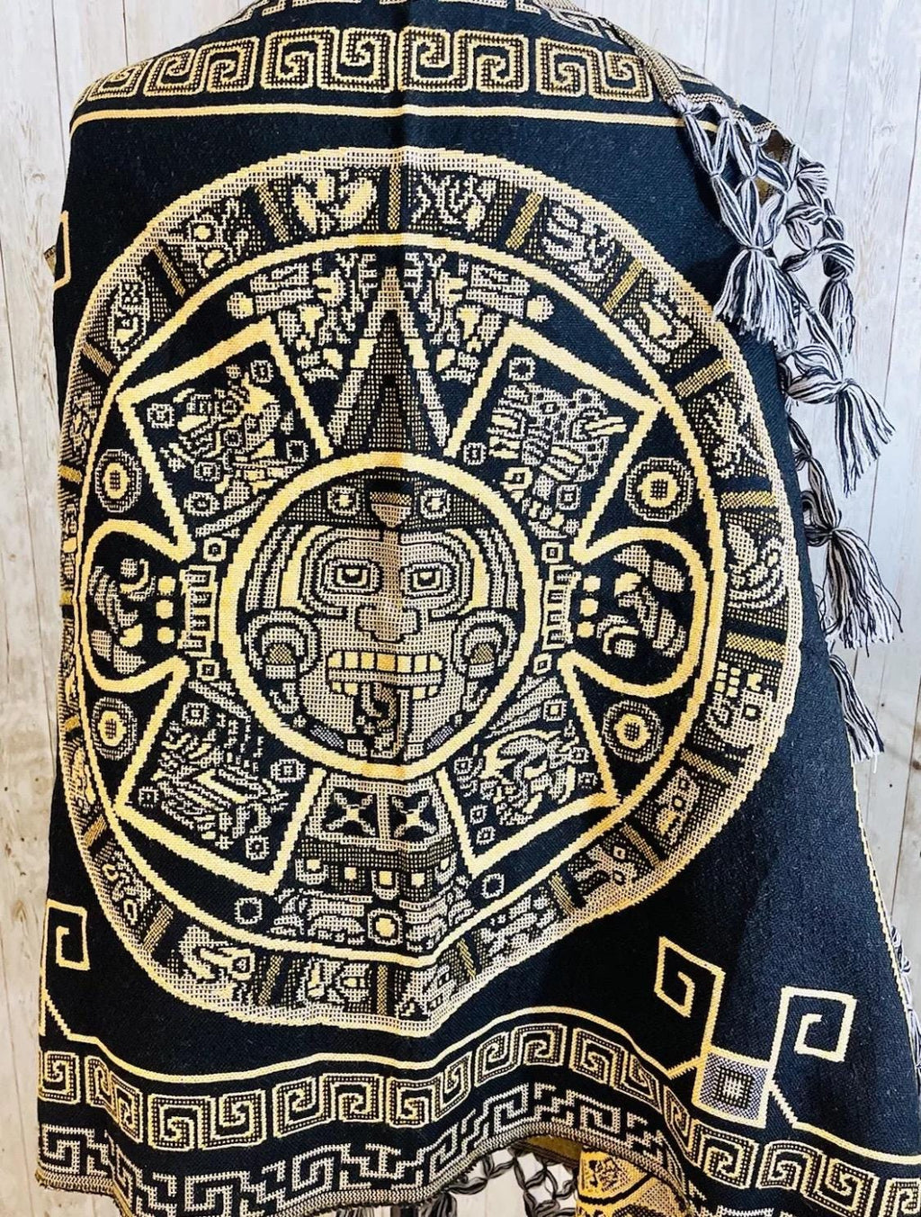 Aztec Calendar Rebozo — Mexican Artisan Shawl Wrap