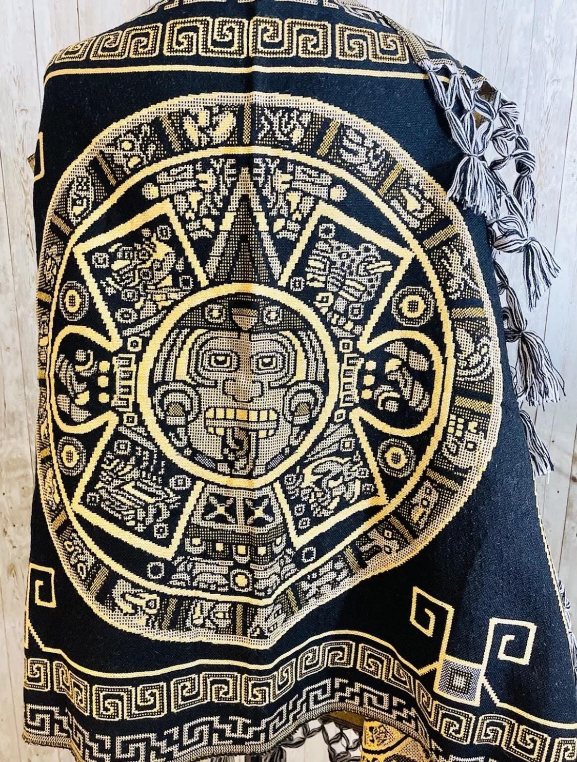 Aztec Calendar Rebozo — Mexican Artisan Shawl Wrap