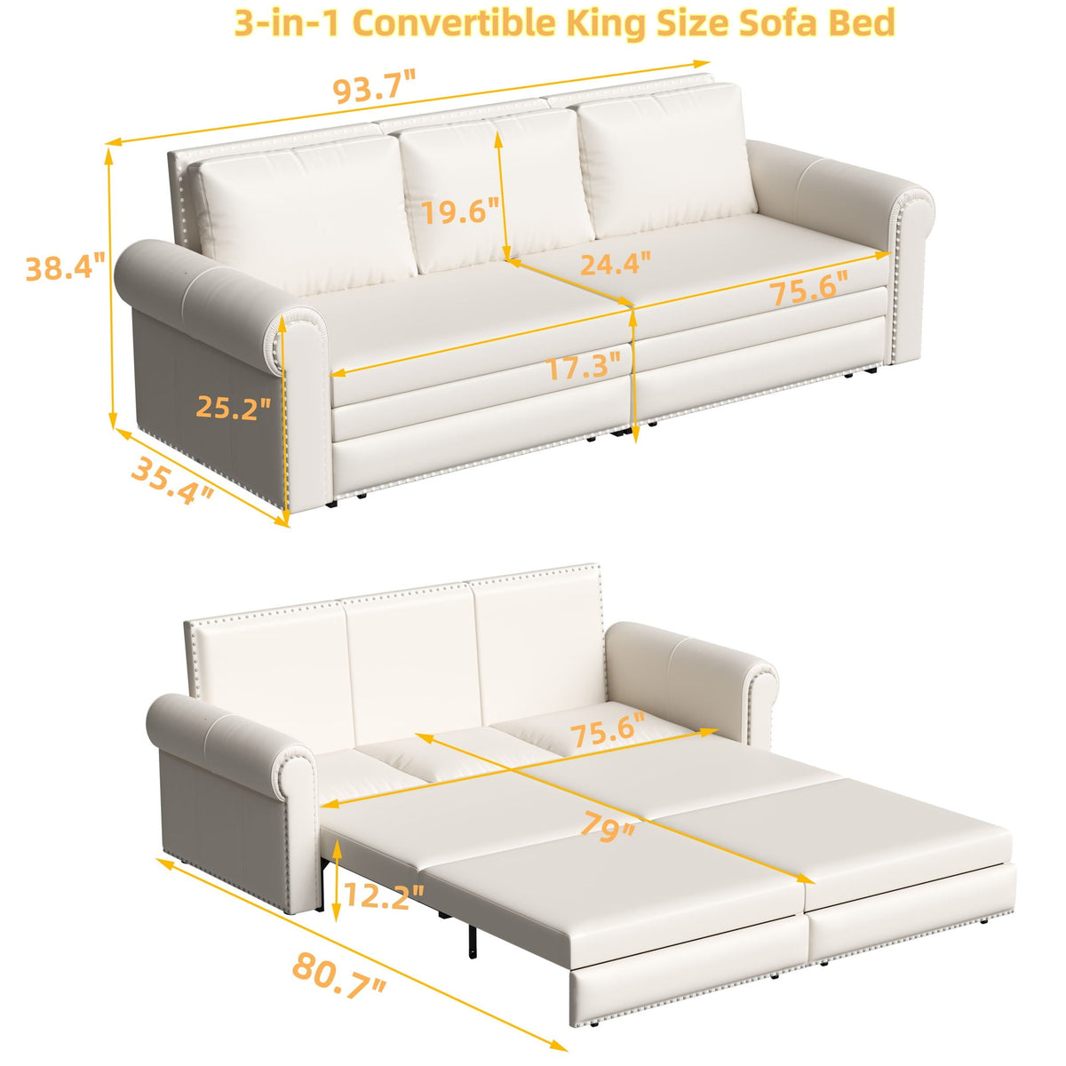 Chesterfield Sleeper Sofa with Pull Out Bed - Multiple Colors